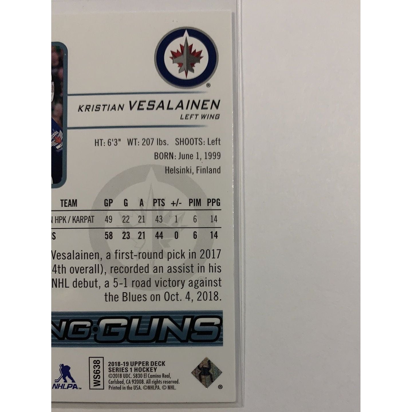2018-19 Upper Deck Series 1 Kristian Vesalainen | Local Legends Cards & Collectibles