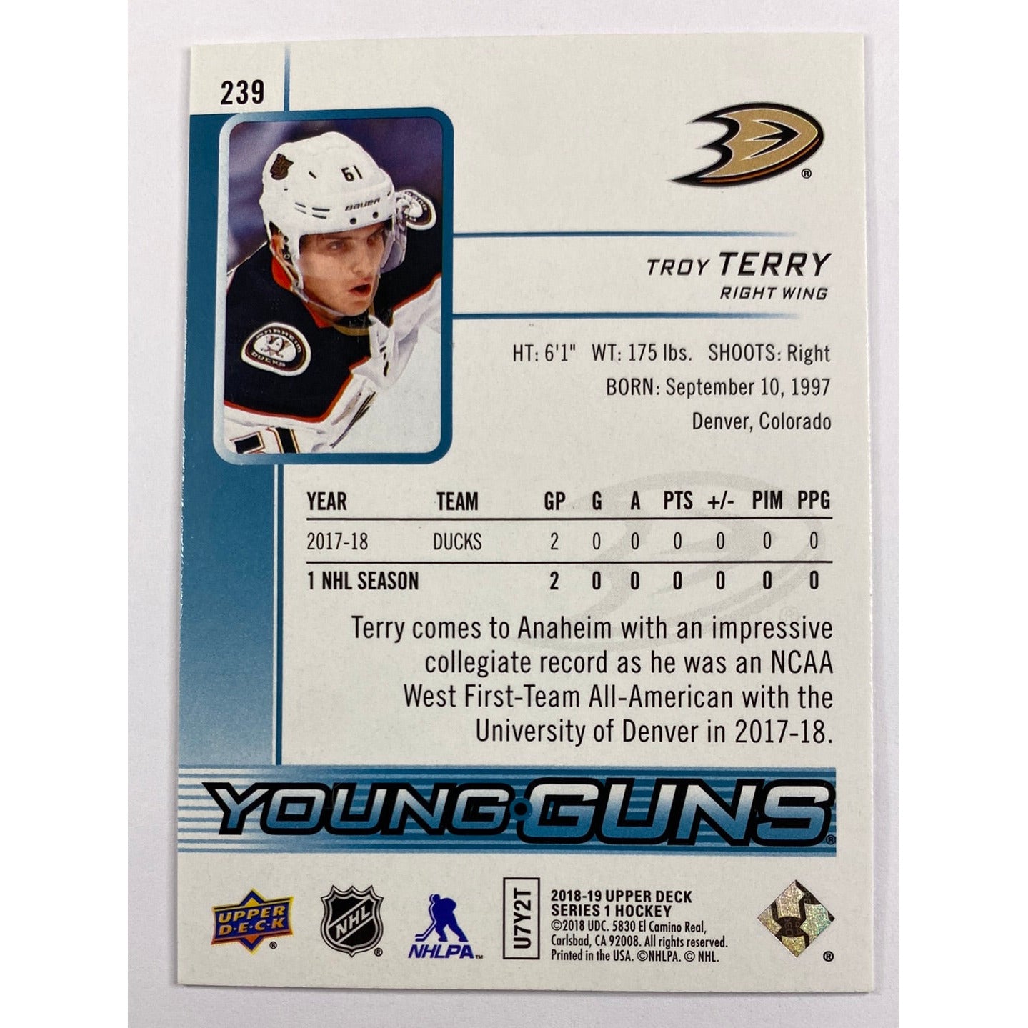 2018-19 Series 1 Troy Terry Young Guns | Local Legends Cards & Collectibles