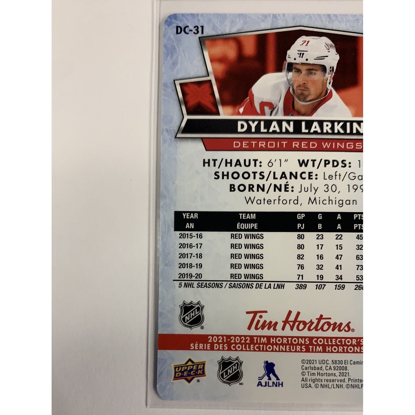 2021-22 Tim Hortons Red Die Cut Dylan Larkin | Local Legends Cards & Collectibles