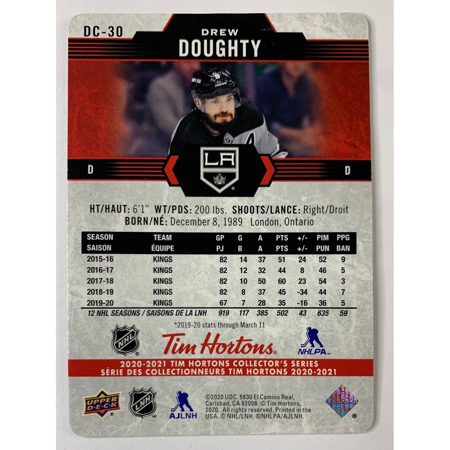 2020-21 Tim Hortons Drew Doughty | Local Legends Cards & Collectibles