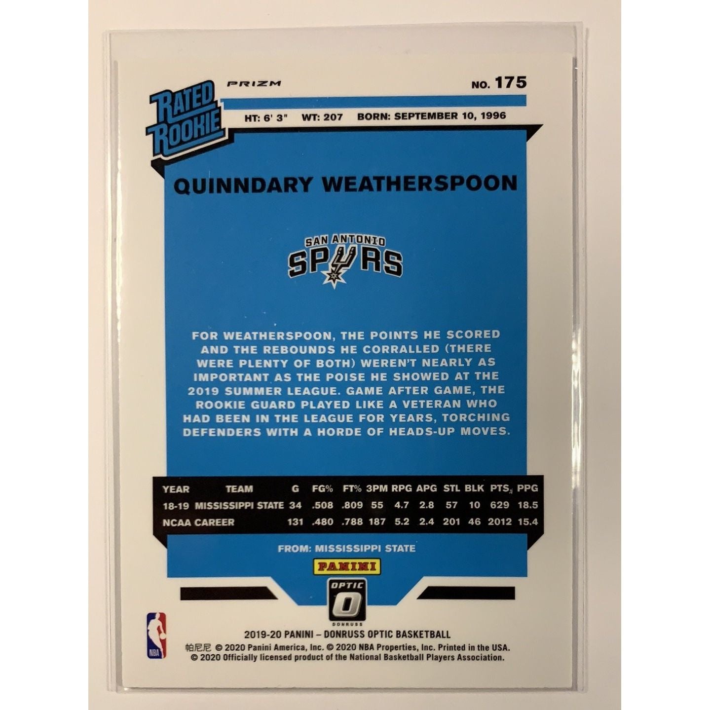 2019-20 Donruss Optic Quinndary Weatherspoon Rated Rookie Tmall Red Wave Prizm Local Legends Cards & Collectibles