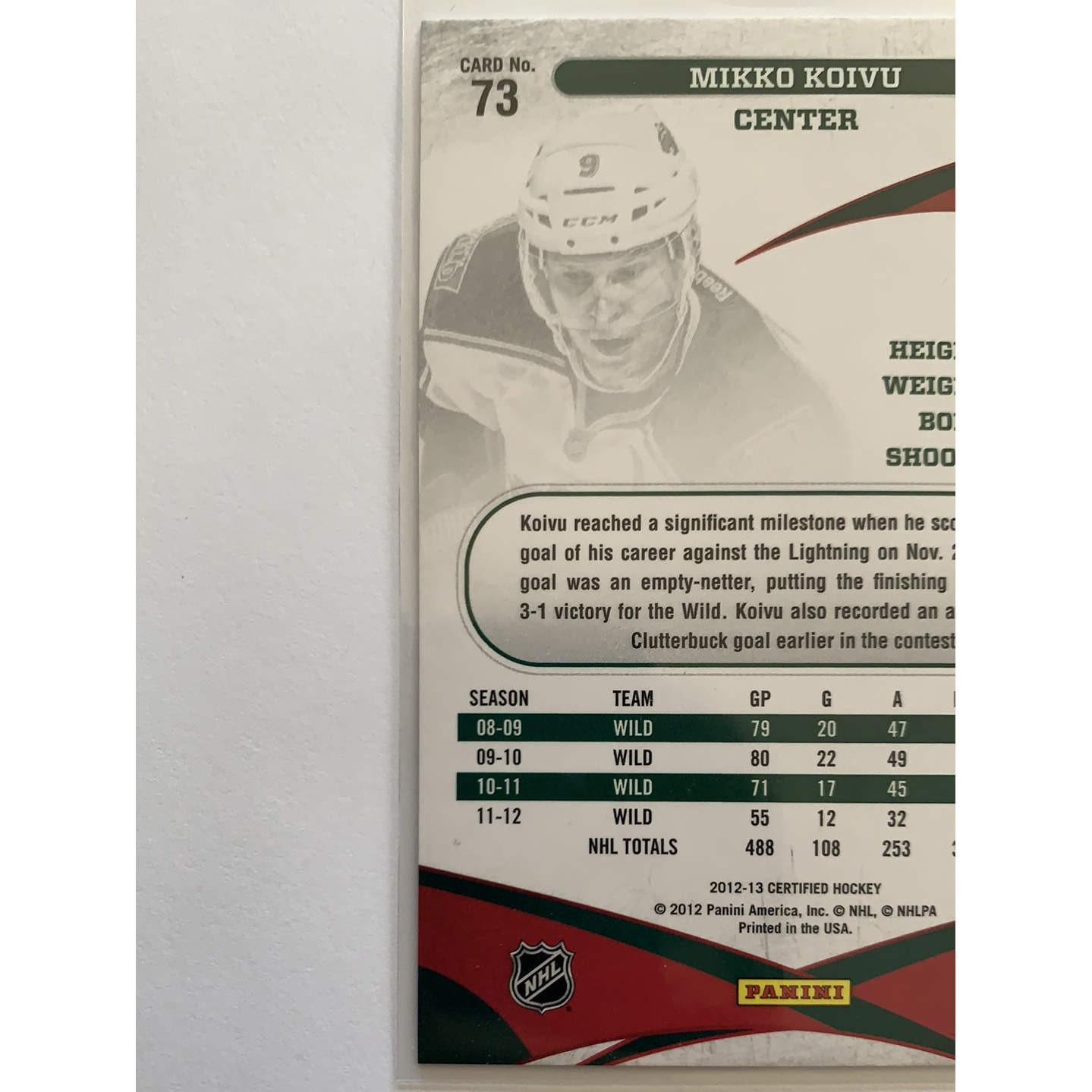2012-13 Panini Certified Miko Koivu Red Parallel /199 Local Legends Cards & Collectibles