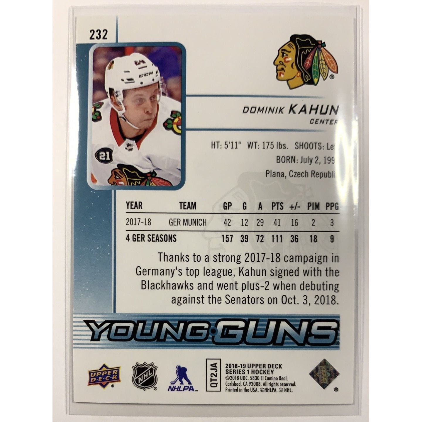 2018-19 Upper Deck Series 1 Dominik Kahun Young Guns | Local Legends Cards & Collectibles