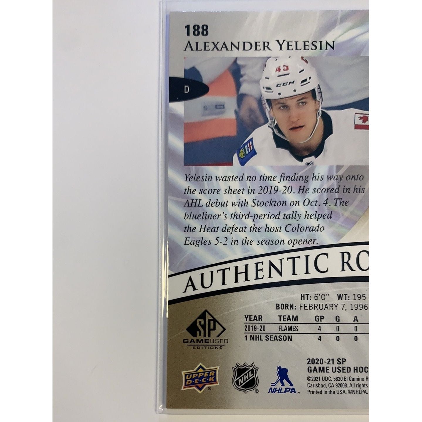 2020-21 SP Game Used Alexander Yelesin Authentic Rookies Gold Burst /299 | Local Legends Cards & Collectibles