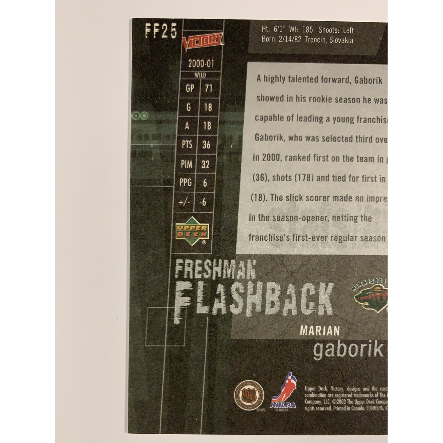 2003-04 Upper Deck Victory Marian Gaborik Freshman Flashback Local Legends Cards & Collectibles
