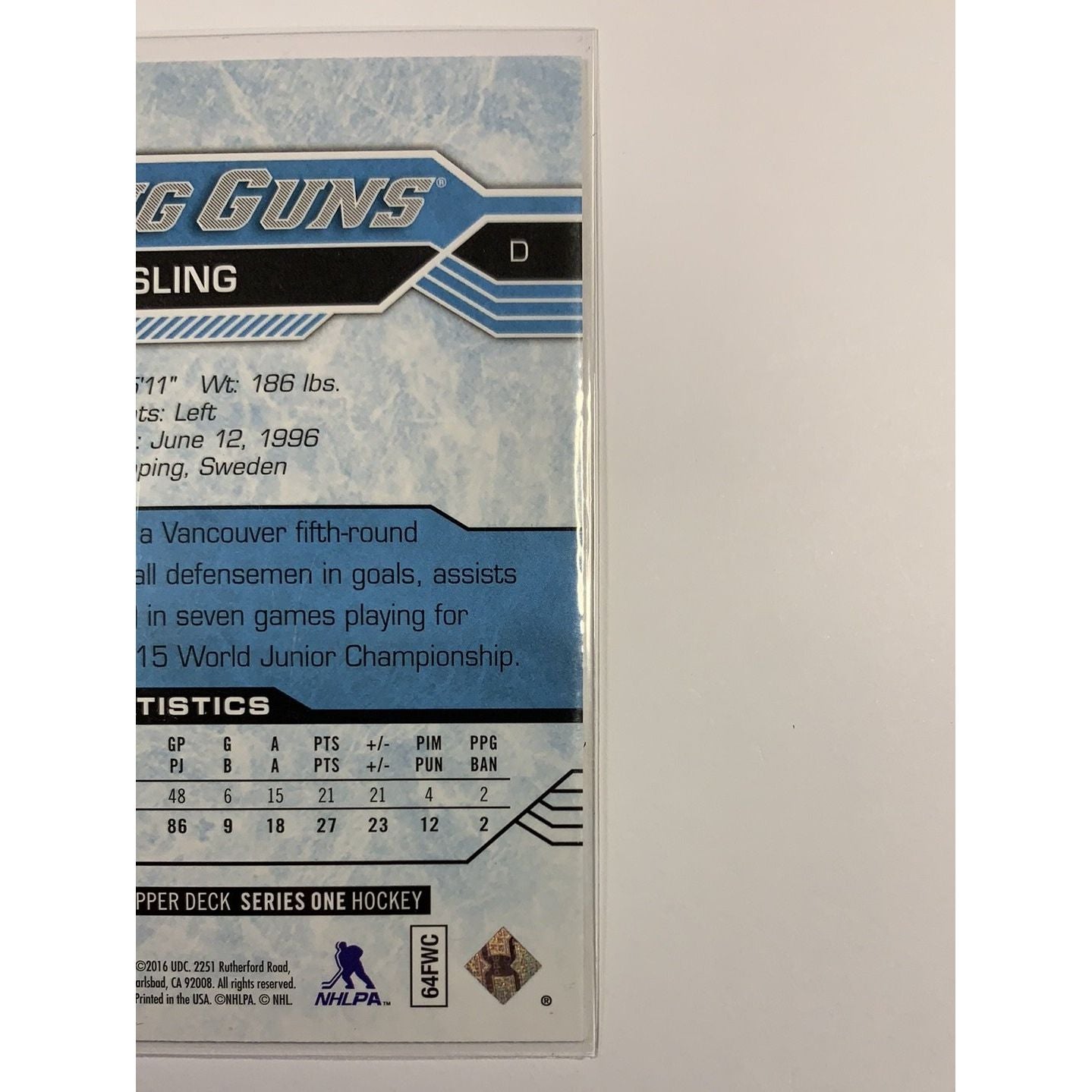 2016-17 Upper Deck Series 1 Gustav Forsling Young Guns | Local Legends Cards & Collectibles