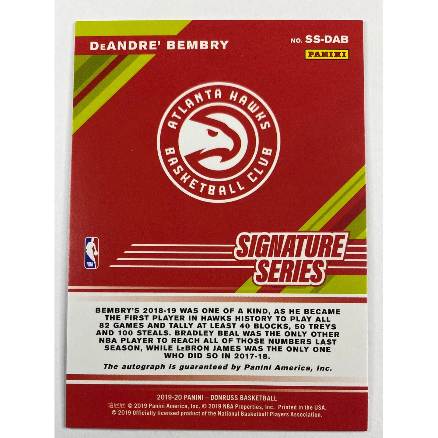 2019-20 Donruss DeAndre Bembry Signature Series | Local Legends Cards & Collectibles