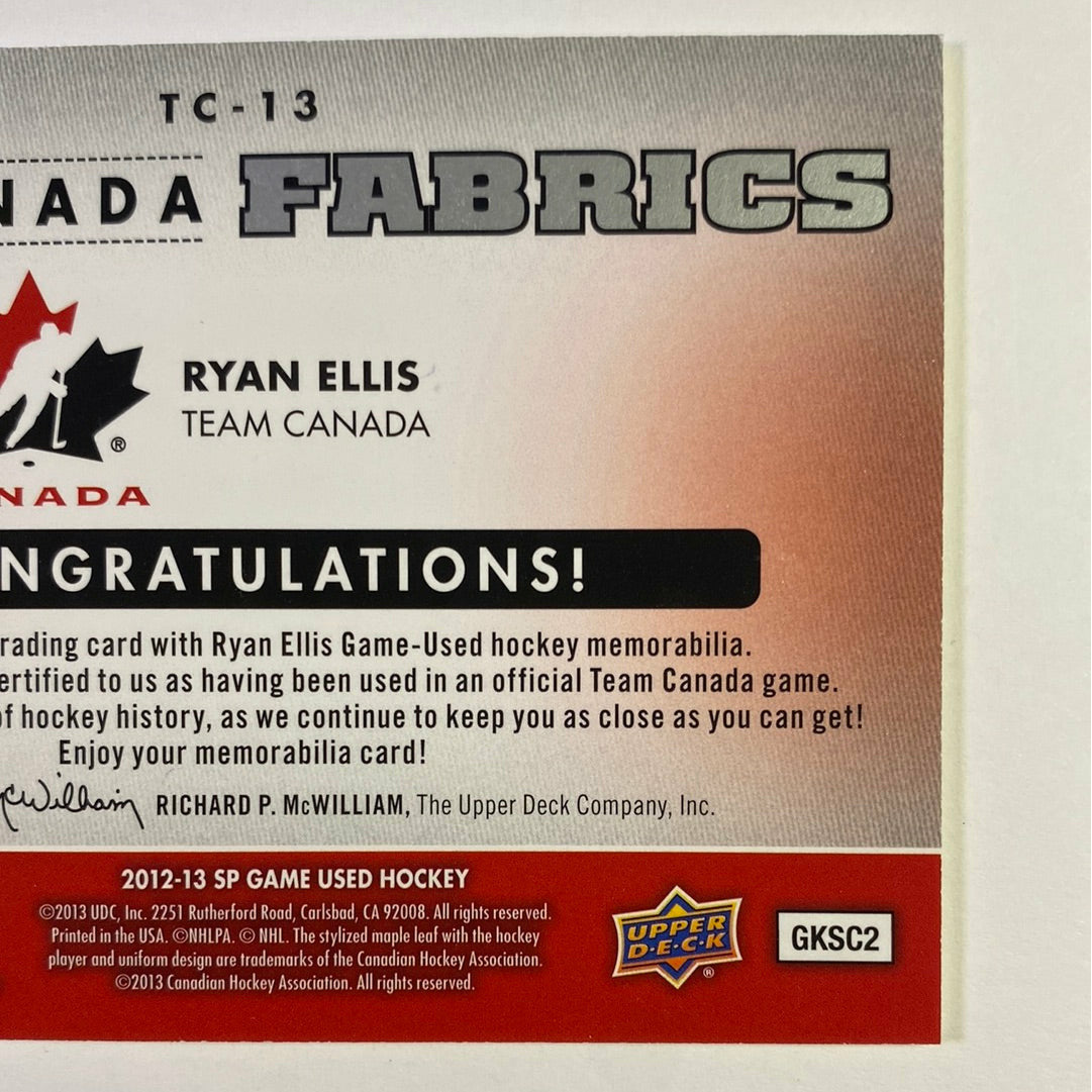 2012-13 SP Game Used Ryan Ellis Team Canada Fabrics Local Legends Cards & Collectibles