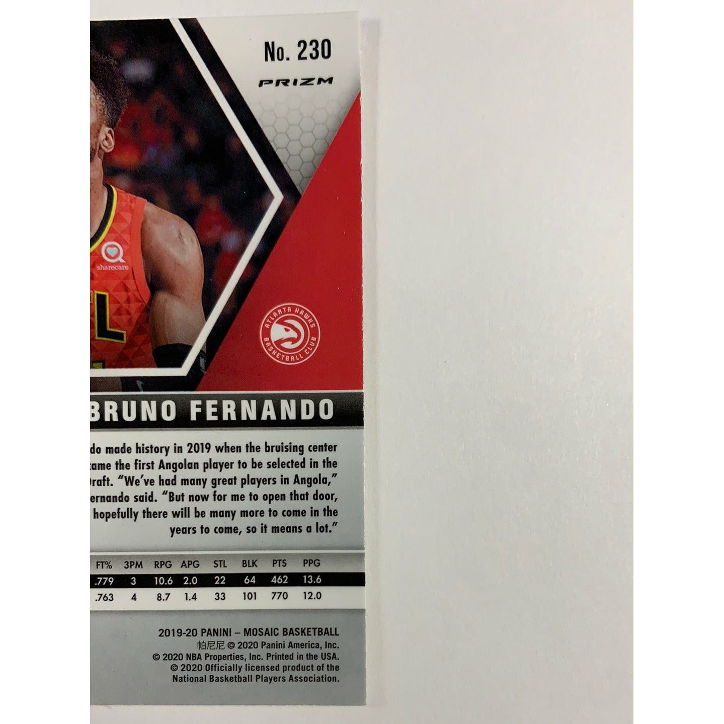 2019-20 Mosaic Bruno Fernando Silver Mosaic Prizm Rookie Card
