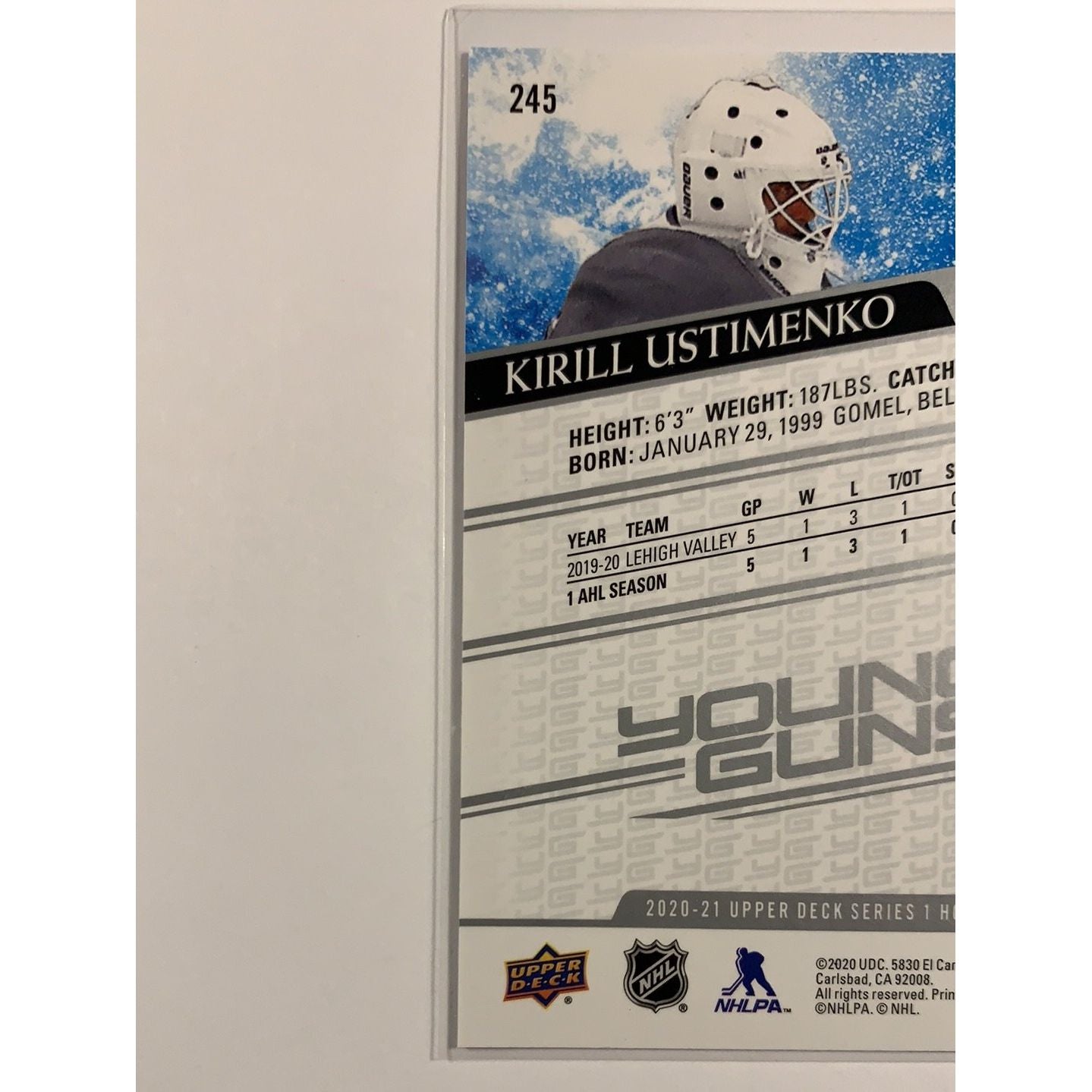 2020-21 Upper Deck Series 1 Kirill Ustimenko Young Guns | Local Legends Cards & Collectibles