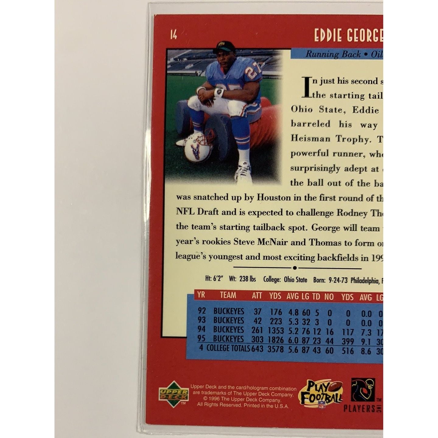 1996 Upper Deck Eddie George Star Rookie | Local Legends Cards & Collectibles