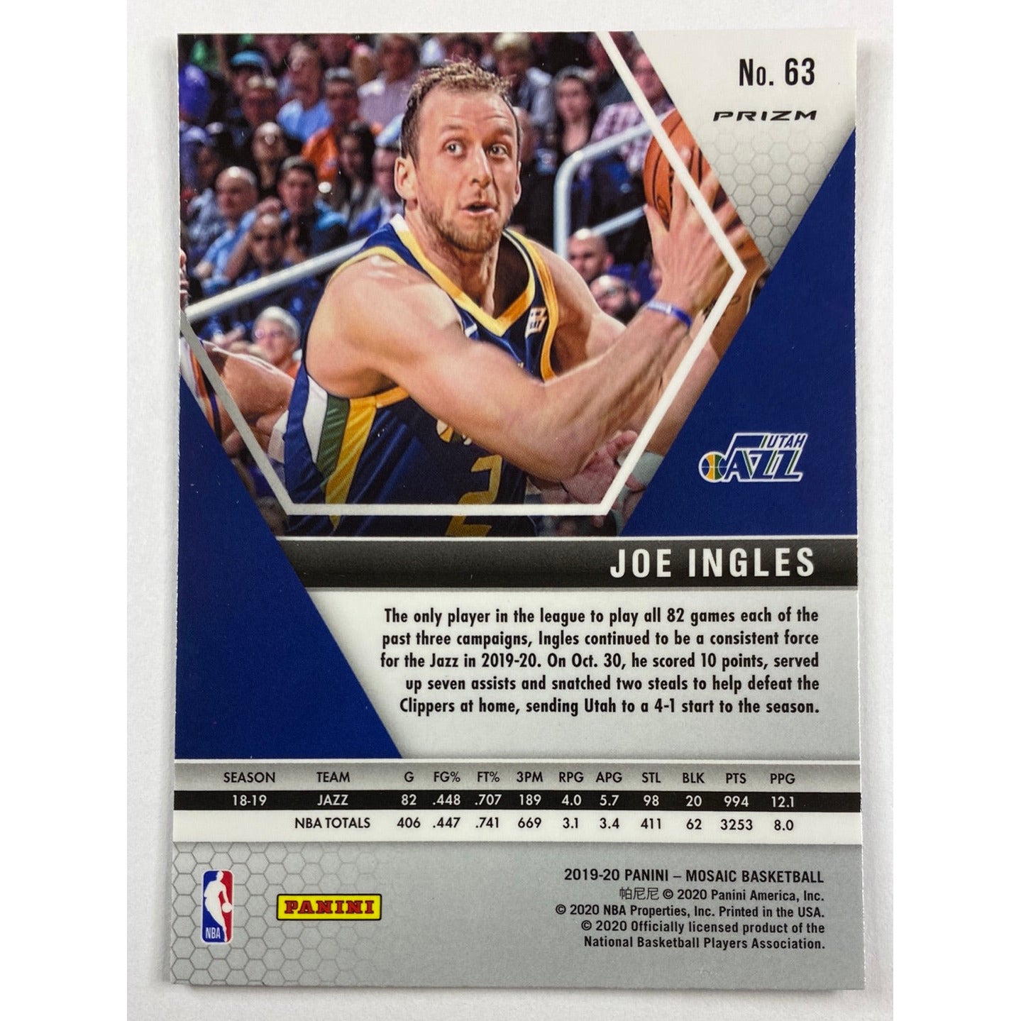 2019-20 Mosaic Joe Ingles Red Blue Reactive Prizm | Local Legends Cards & Collectibles