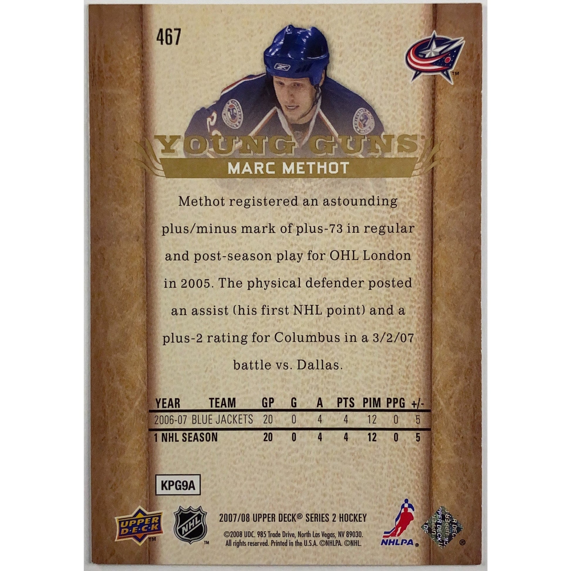 2007-08 Upper Deck Series 2 Marc Methot Young Guns | Local Legends Cards & Collectibles