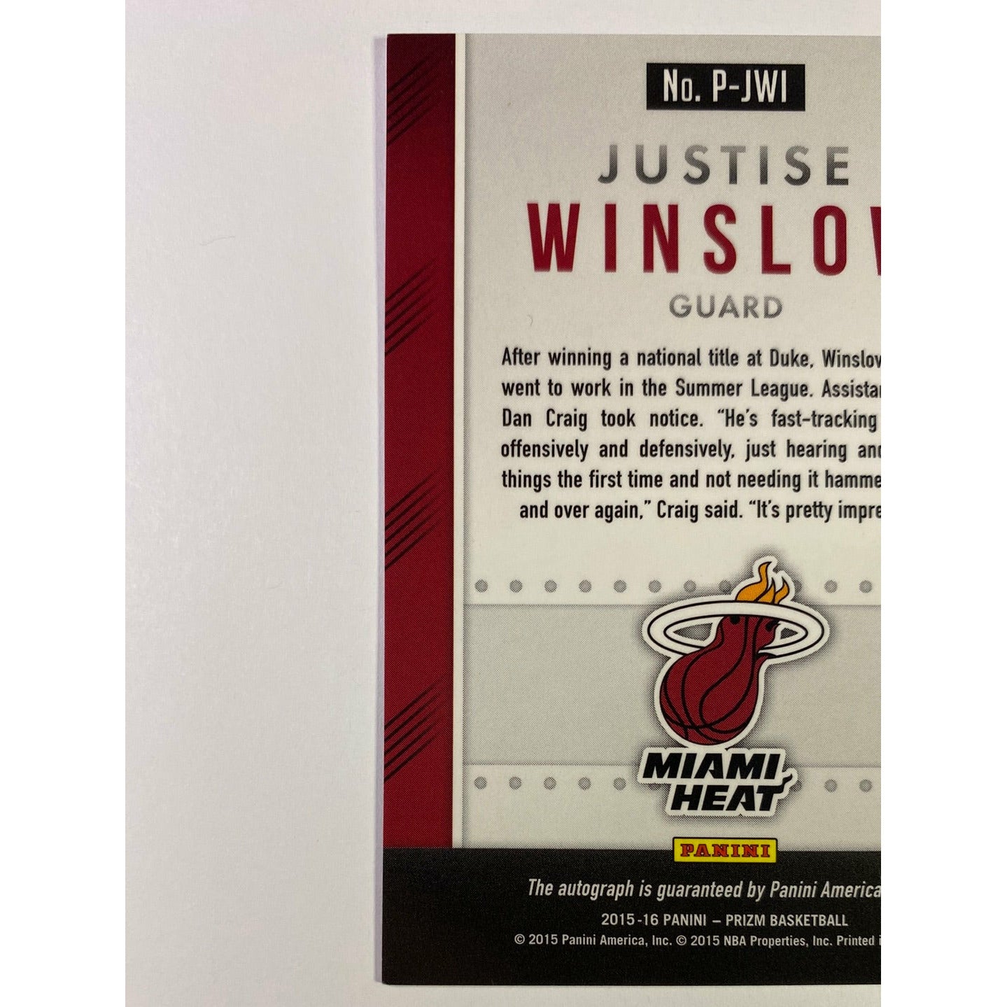 2015-16 Panini Prizm Justise Winslow Rookie Auto | Local Legends Cards & Collectibles