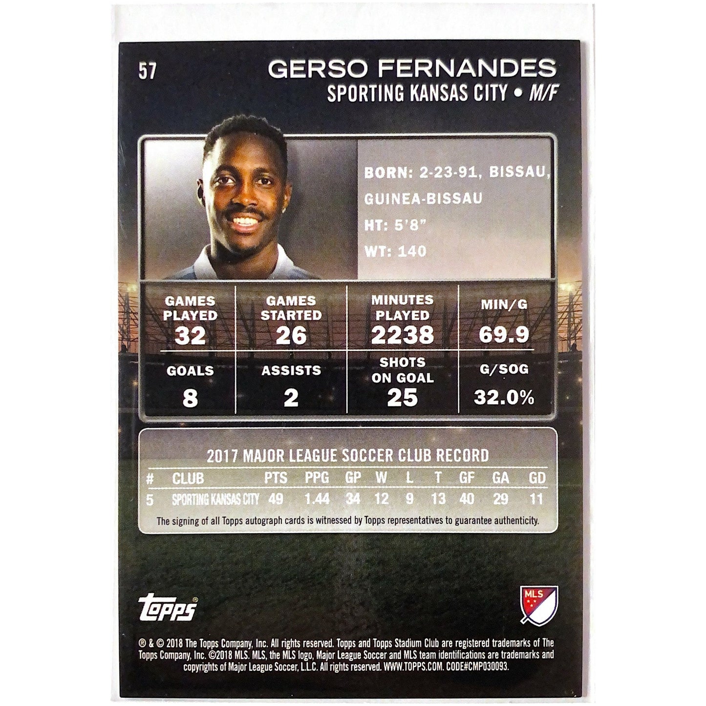 2018 Topps Stadium Club MLS Gerso Fernándes Auto