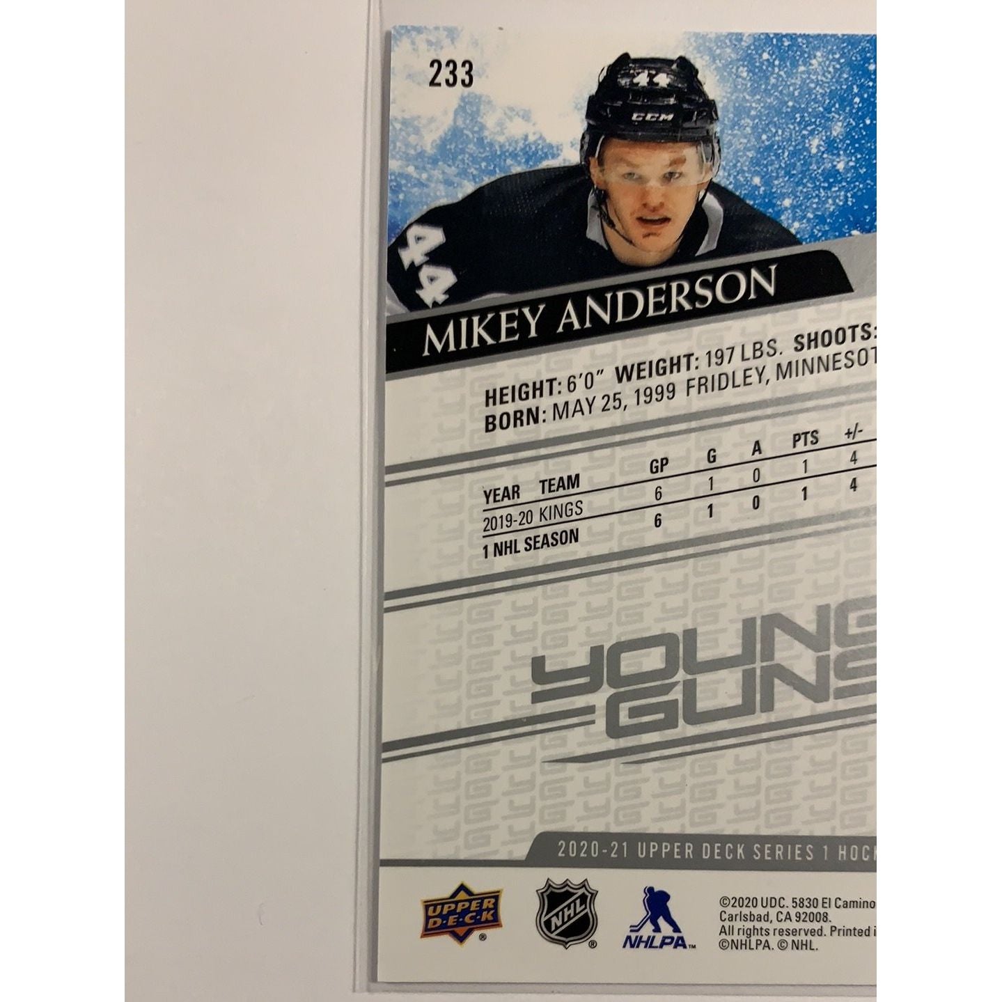 2020-21 Upper Deck Series 1 Mikey Anderson Young Guns | Local Legends Cards & Collectibles