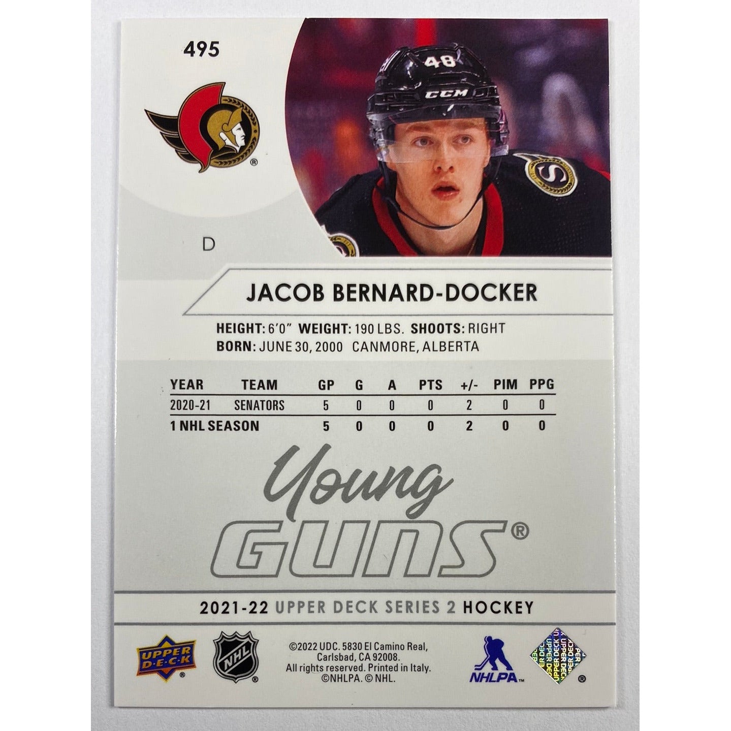 2021-22 Upper Deck Series 2 Jacob Bernard-Docker Young Guns | Local Legends Cards & Collectibles