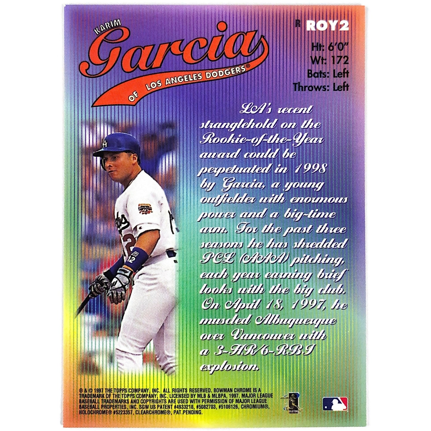 1997 Bowman Chrome Karin Garcia Rookies of the Year Refractor | Local Legends Cards & Collectibles