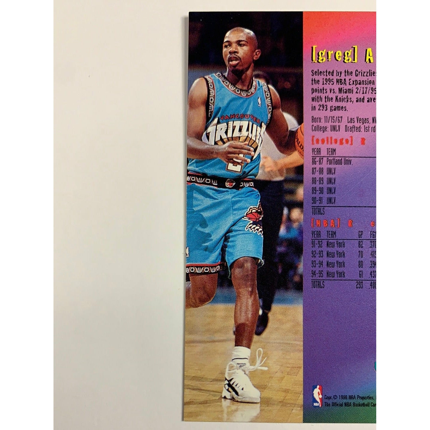 1996 Hoops Greg Anthony Base #349-Local Legends Cards & Collectibles