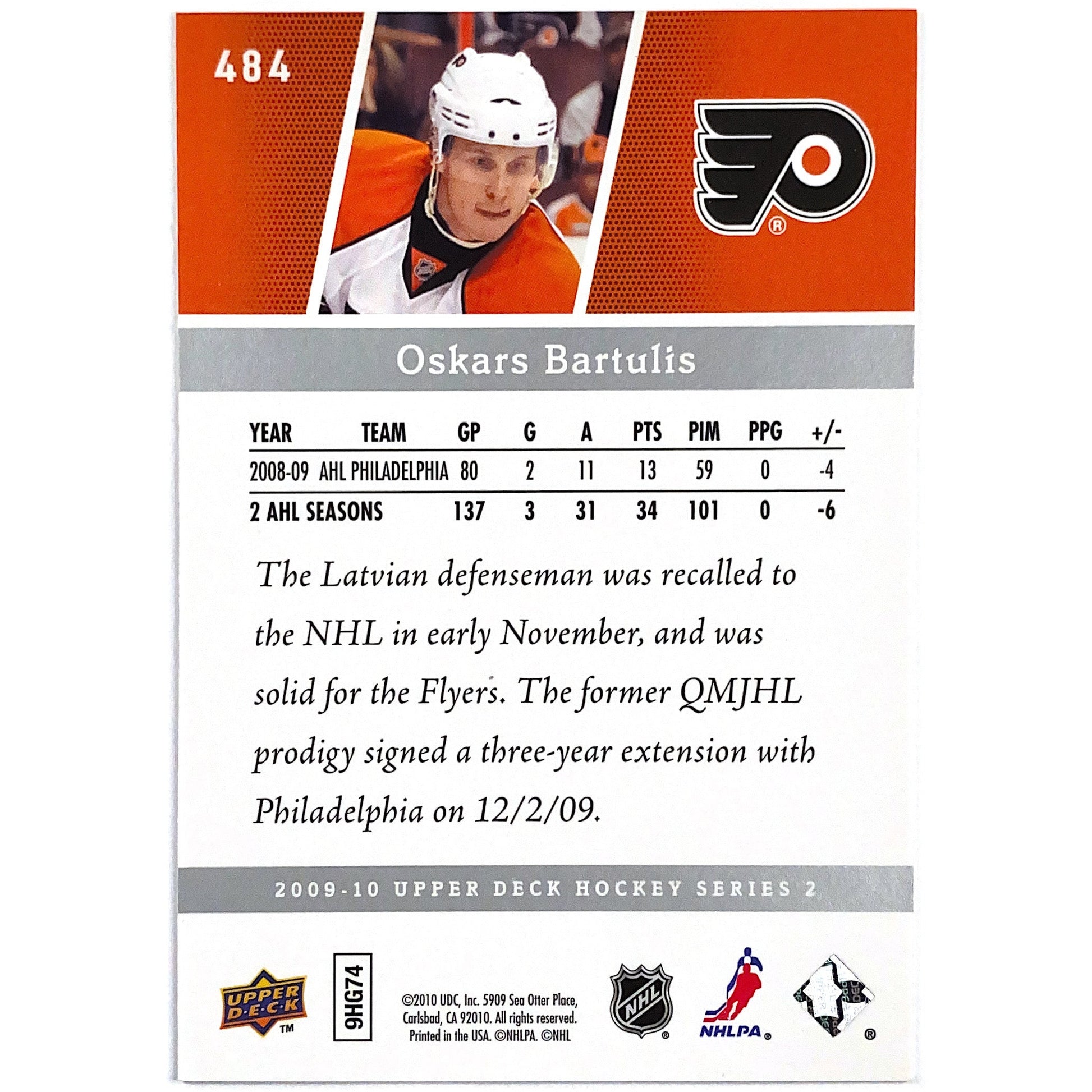 2009-10 Upper Deck Series 2 Oskars Bartulis Young Guns | Local Legends Cards & Collectibles