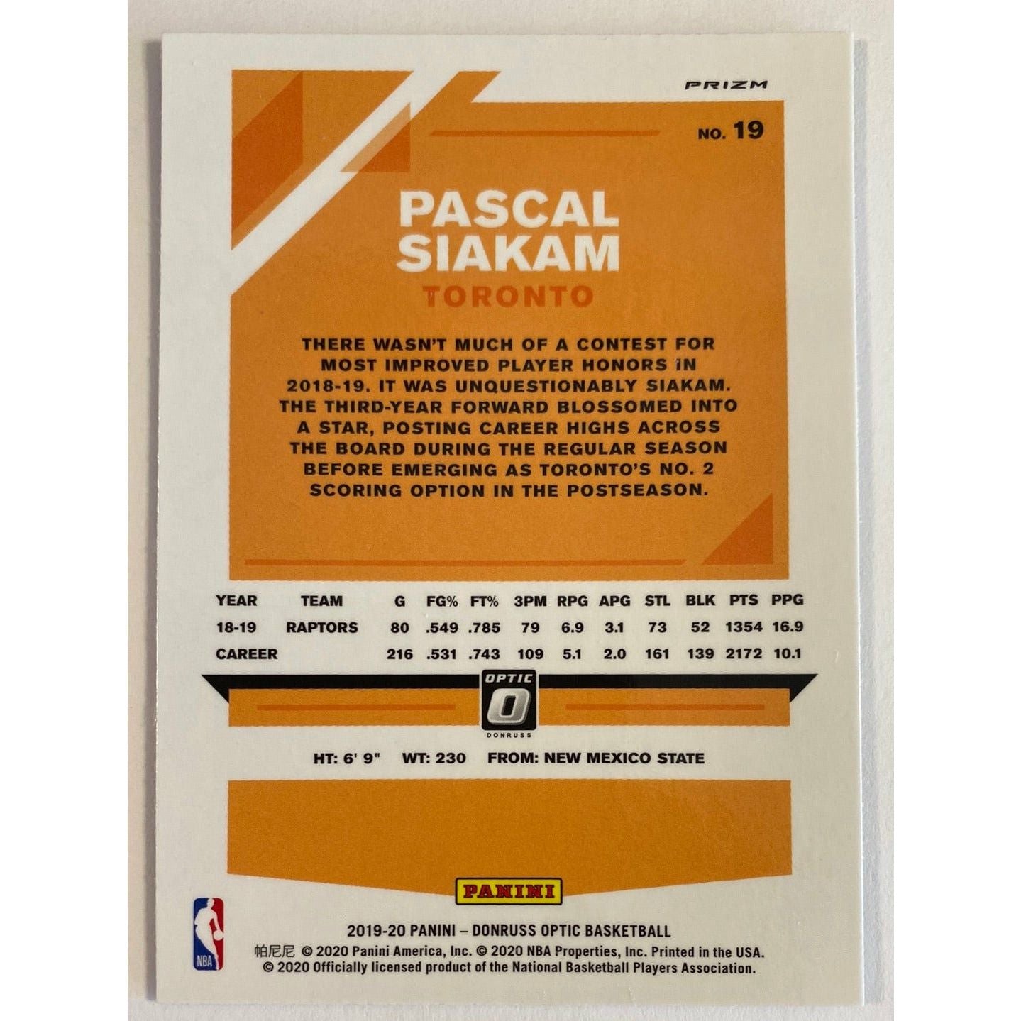 2019-20 Donruss Optic Pascal Siakam Blue Velocity Prizm