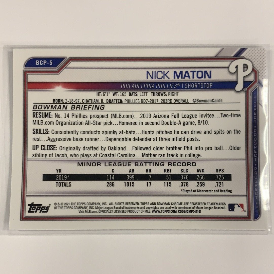 2021 Bowman 1st Chrome Nick Maton BCP-5 Local Legends Cards & Collectibles