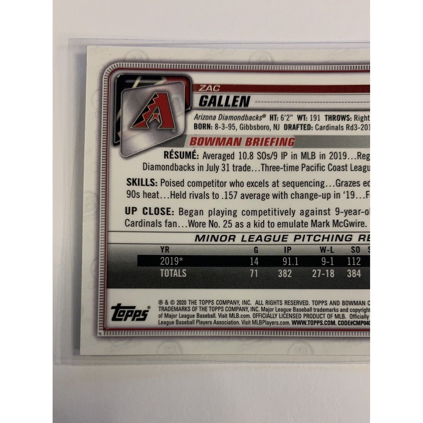 2020 Bowman Chrome Zac Gallen Rc | Local Legends Cards & Collectibles