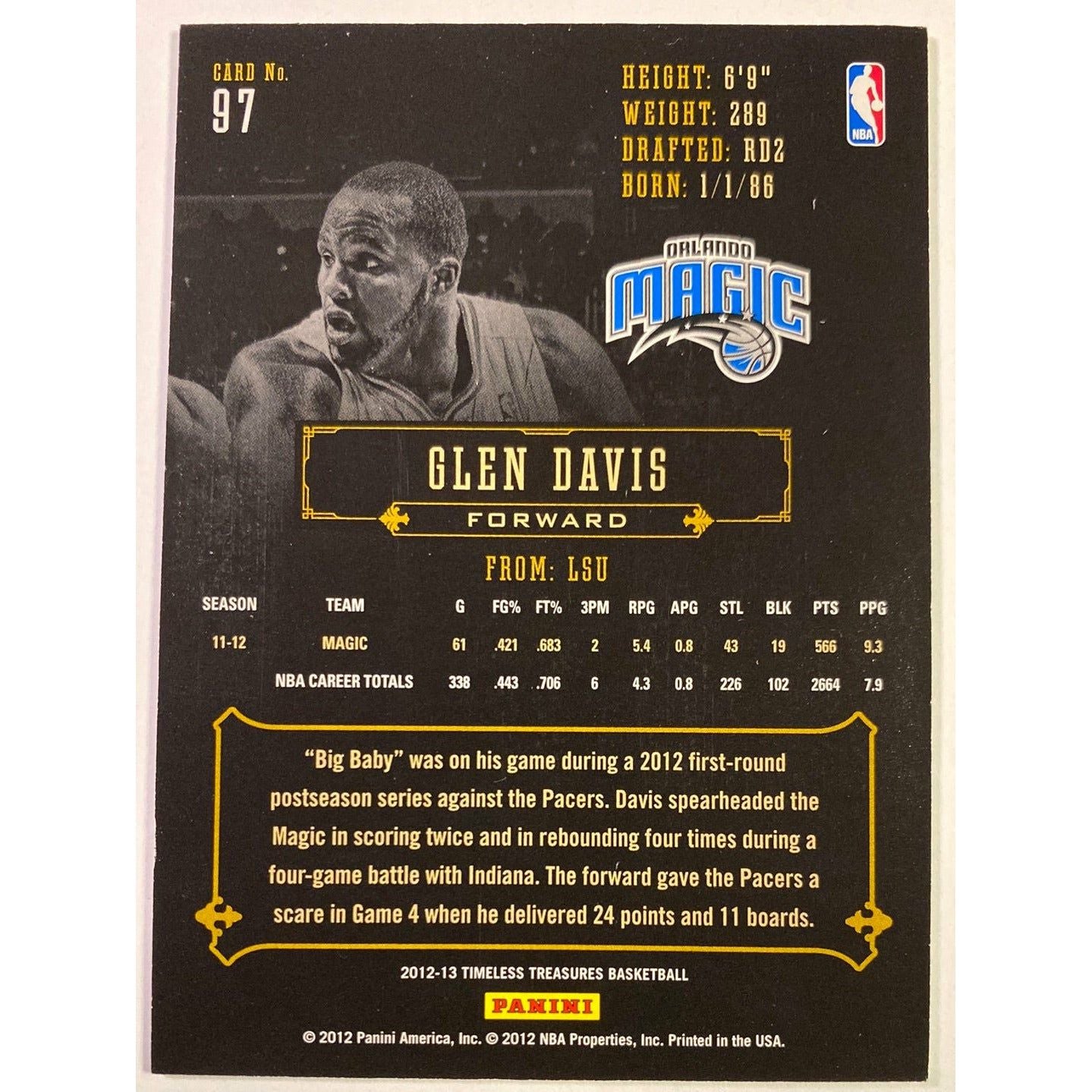 2012-13 Timeless Treasures Glen “Big Baby” Davis Local Legends Cards & Collectibles