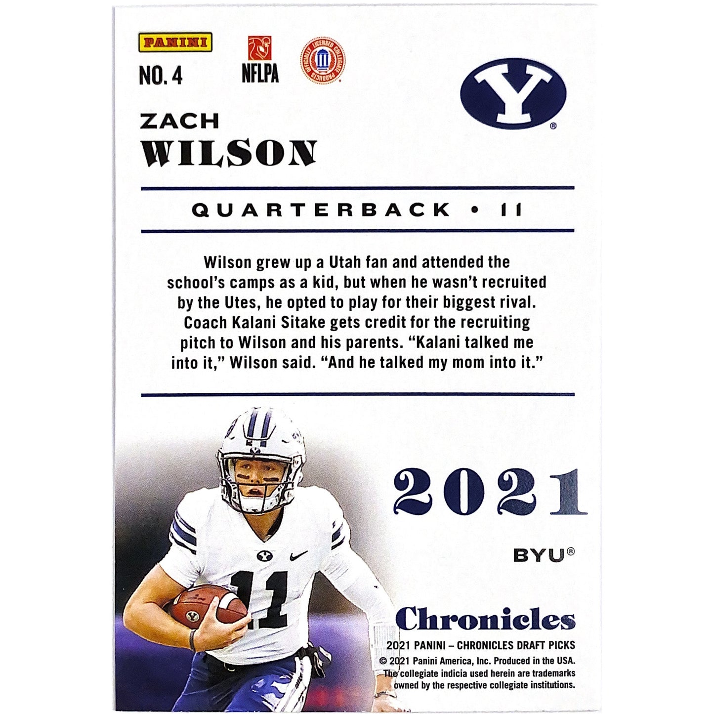 2021 Chronicles Draft Zach Wilson RC | Local Legends Cards & Collectibles