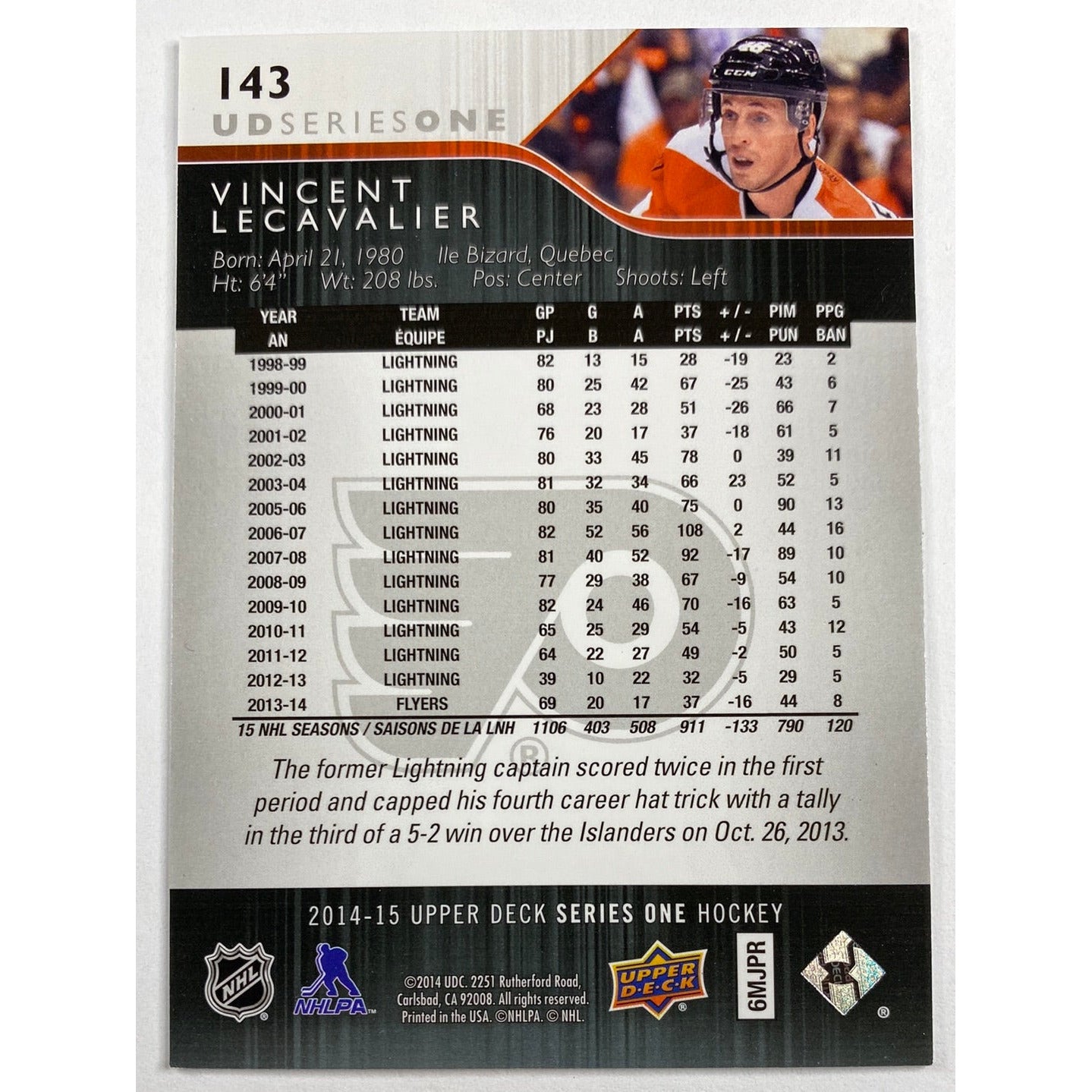 2014-15 Upper Deck Series 1 Vincent Lecavalier | Local Legends Cards & Collectibles