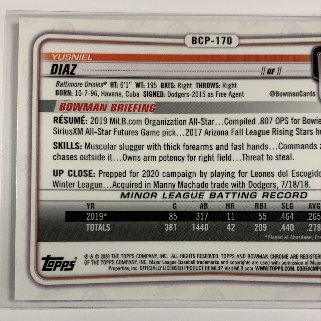 2020 Bowman Chrome Yusniel Diaz Mojo Refractor | Local Legends Cards & Collectibles