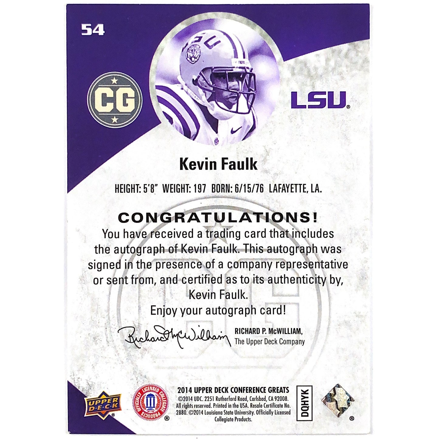 2014 Upper Deck Conference Greats Kevin Faulk Auto | Local Legends Cards & Collectibles