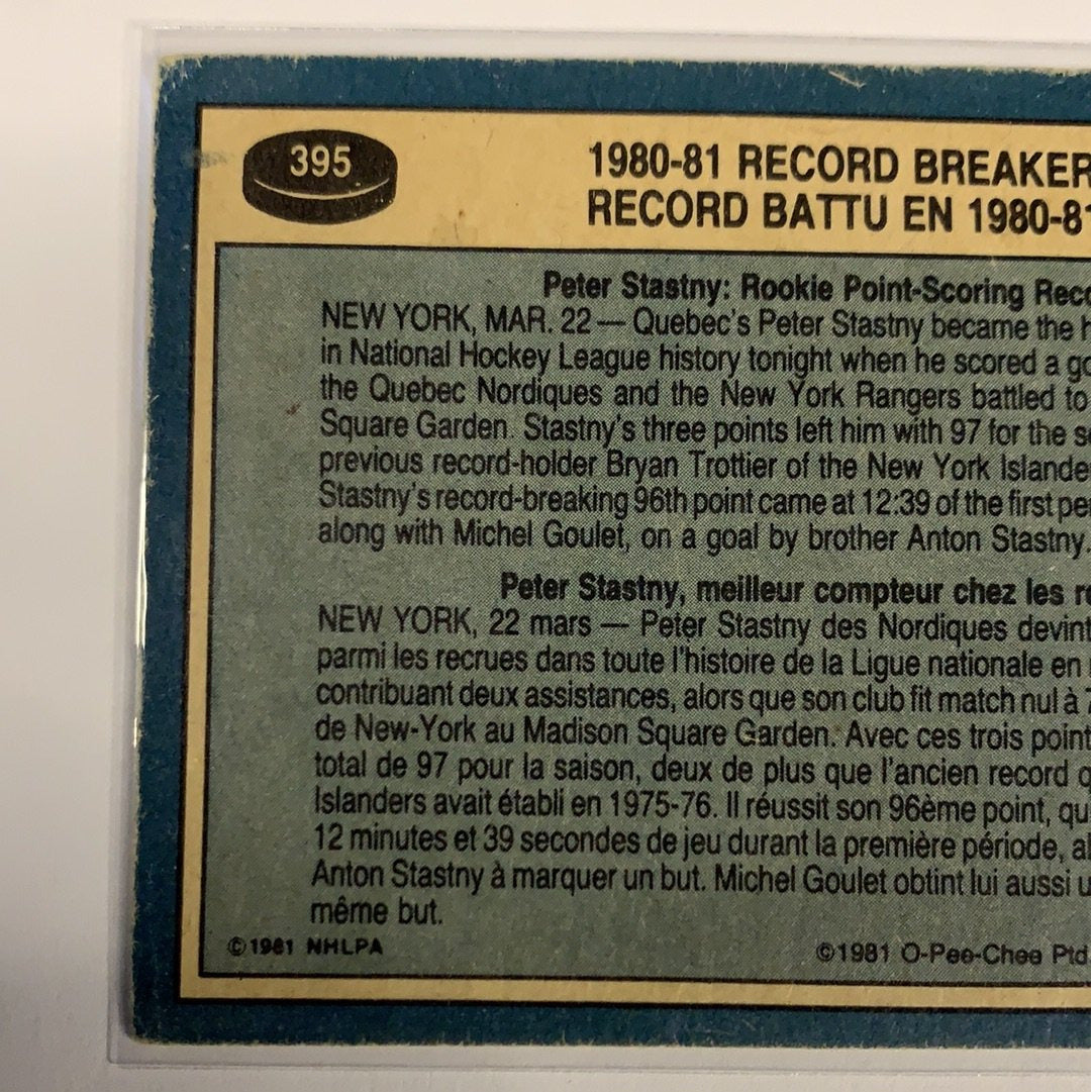 1981-82 O-Pee-Chee Peter Stastny Record Breakers | Local Legends Cards & Collectibles