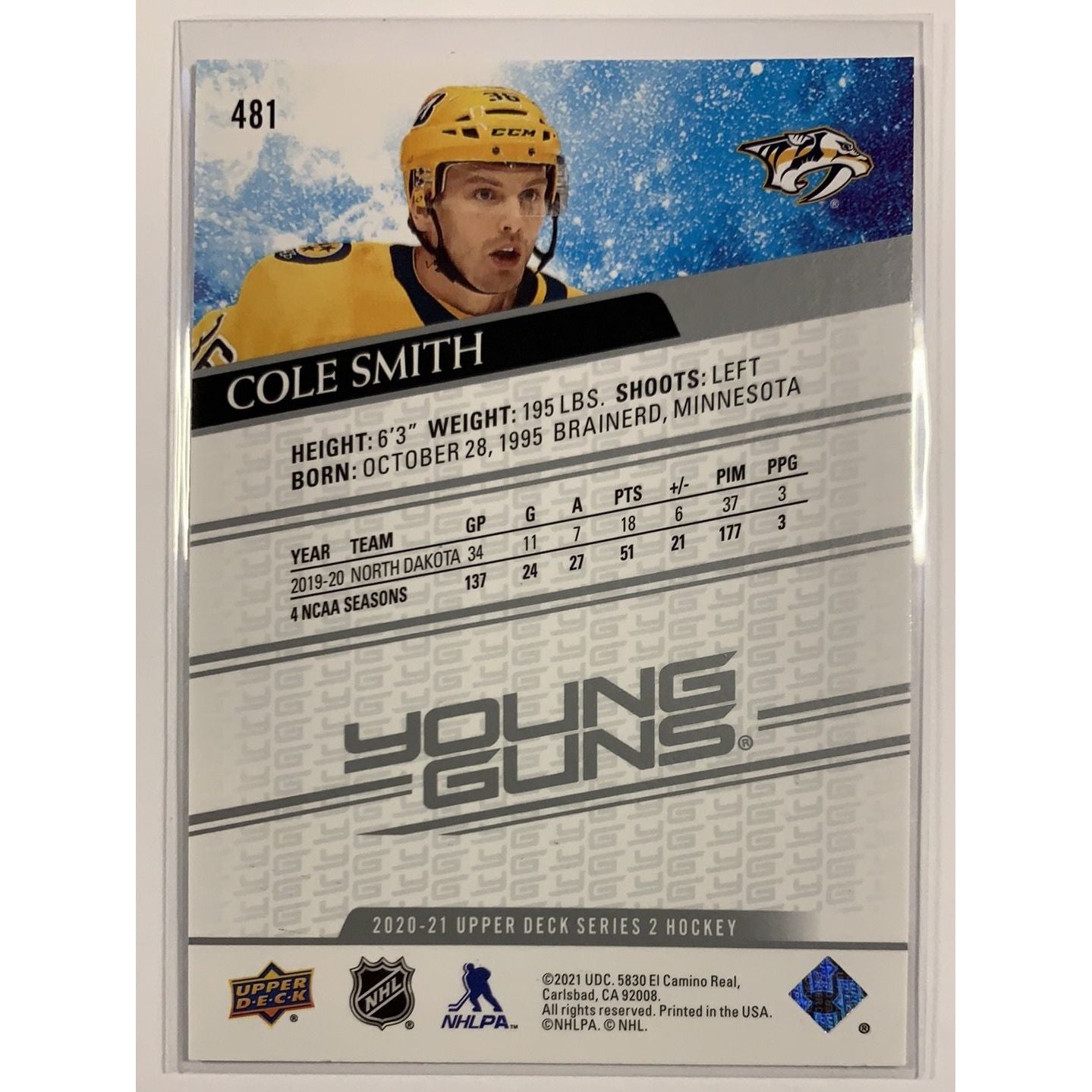 2020-21 Upper Deck Series 2 Cole Smith Young Guns | Local Legends Cards & Collectibles