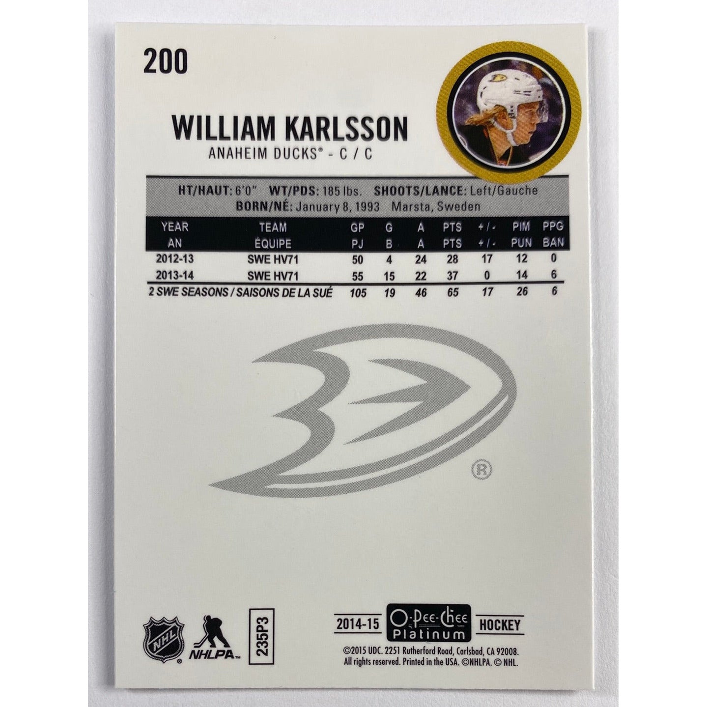 2014-15 O-Pee-Chee Platinum William Karlsson | Local Legends Cards & Collectibles