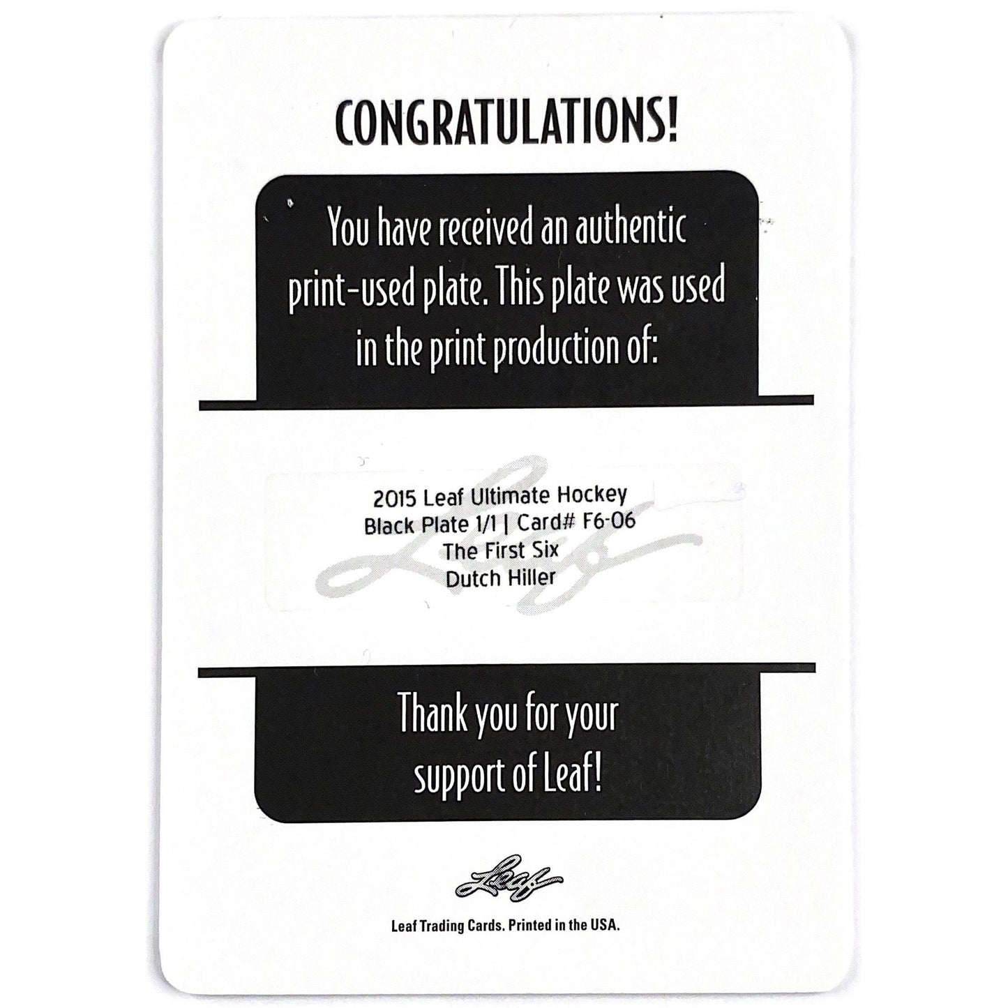 2015 Leaf Ultimate Dutch Hiller Black Plate 1/1 | Local Legends Cards & Collectibles