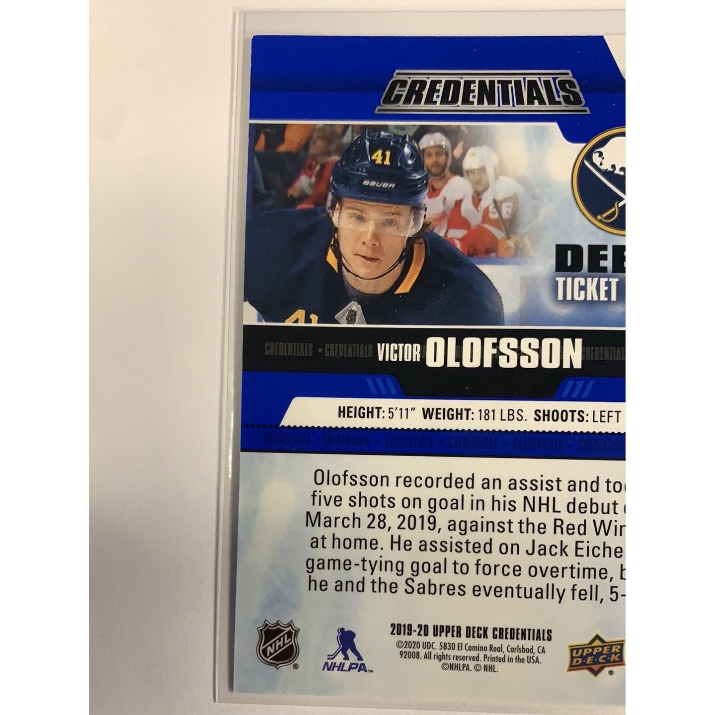 2019-20 Credentials Victor Olofsson Debut Ticket Access /499 Local Legends Cards & Collectibles