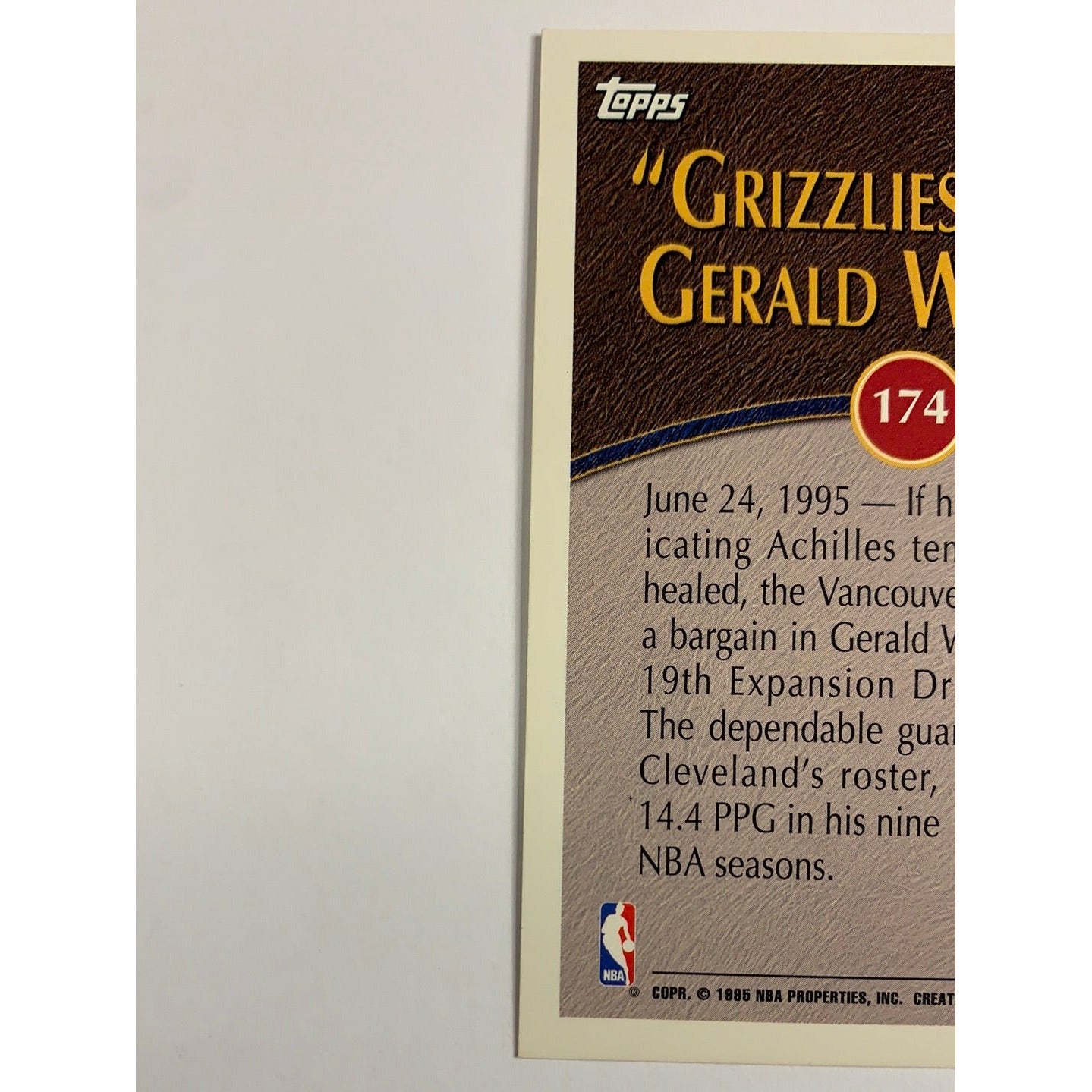 1995 Topps Grizzlies Draft Gerald Wilkins | Local Legends Cards & Collectibles