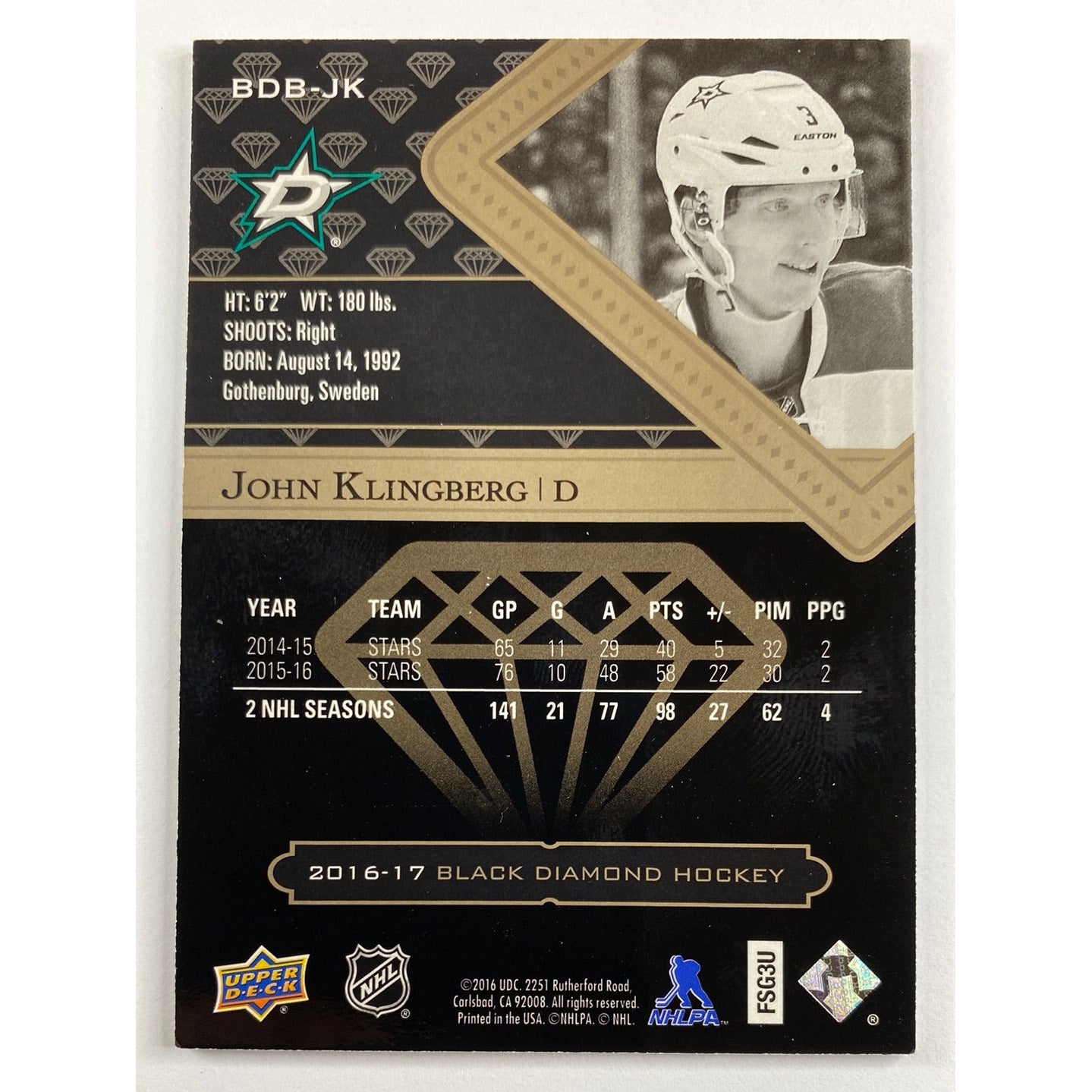 2016-17 Black Diamond John Klingberg Pure Black /99 | Local Legends Cards & Collectibles