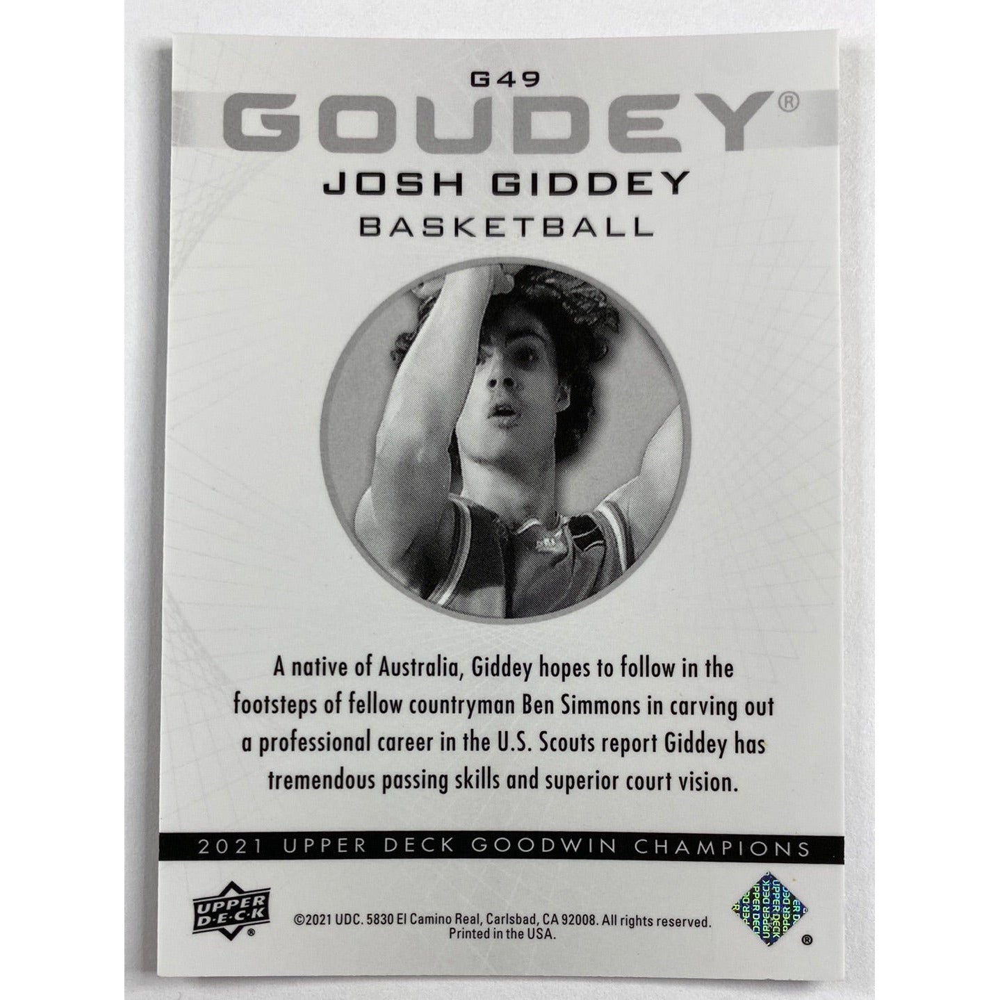 2021 Goodwin Champions Josh Giddey Goudey Black and Gold Holo /249 | Local Legends Cards & Collectibles