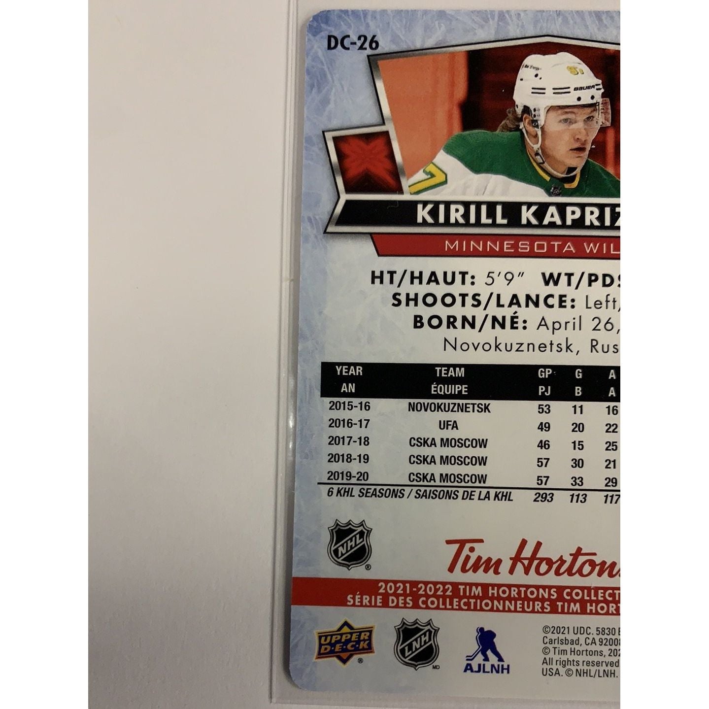 2021-22 Tim Hortons Red Die Cut Kirill Kaprizov Local Legends Cards & Collectibles