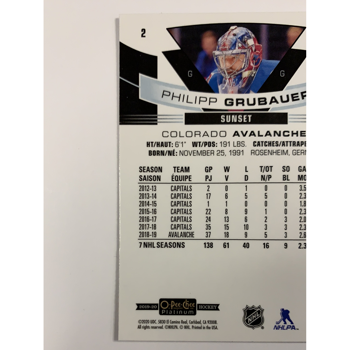 2019-20 O-Pee-Chee Platinum Philip Grubauer Sunset Paralell Local Legends Cards & Collectibles