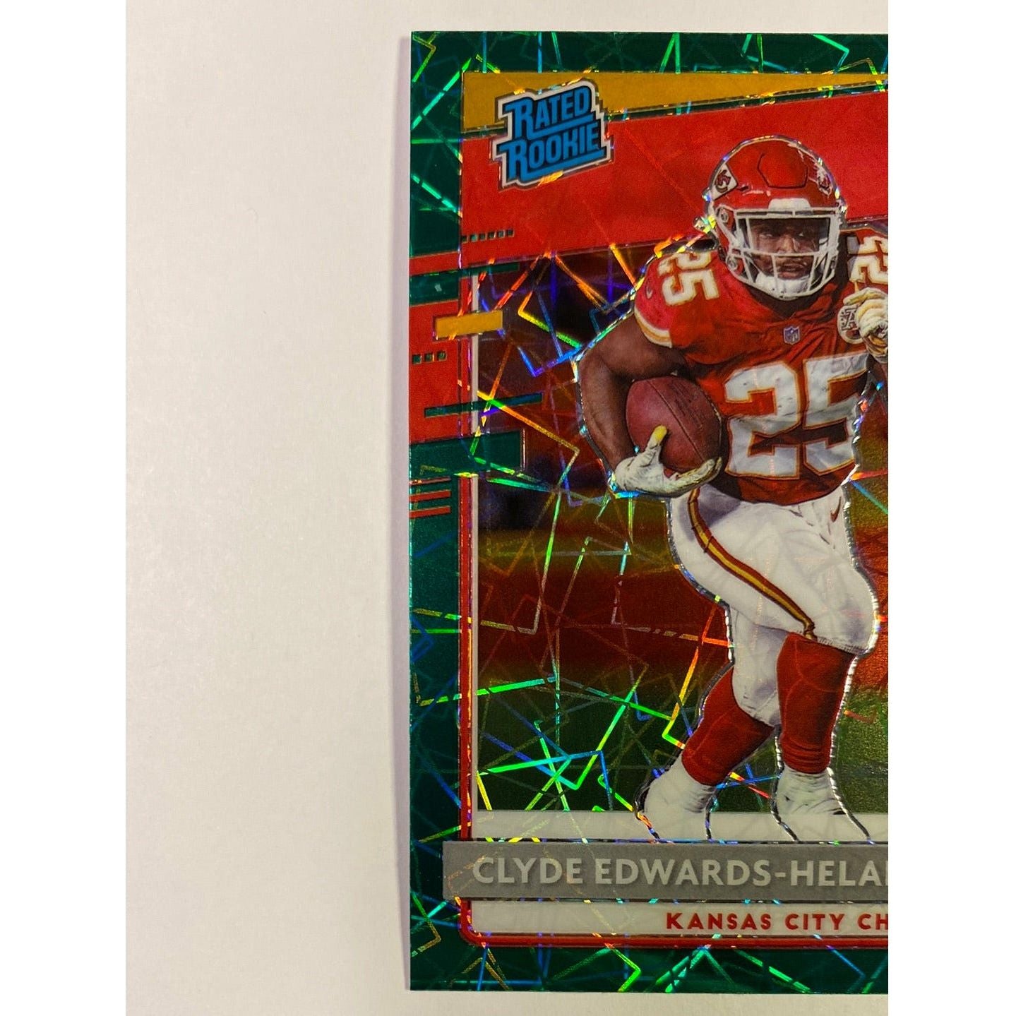 2020 Donruss Optic Clyde Edwards-Helaire Rated Rookie Green Velocity Prizm
