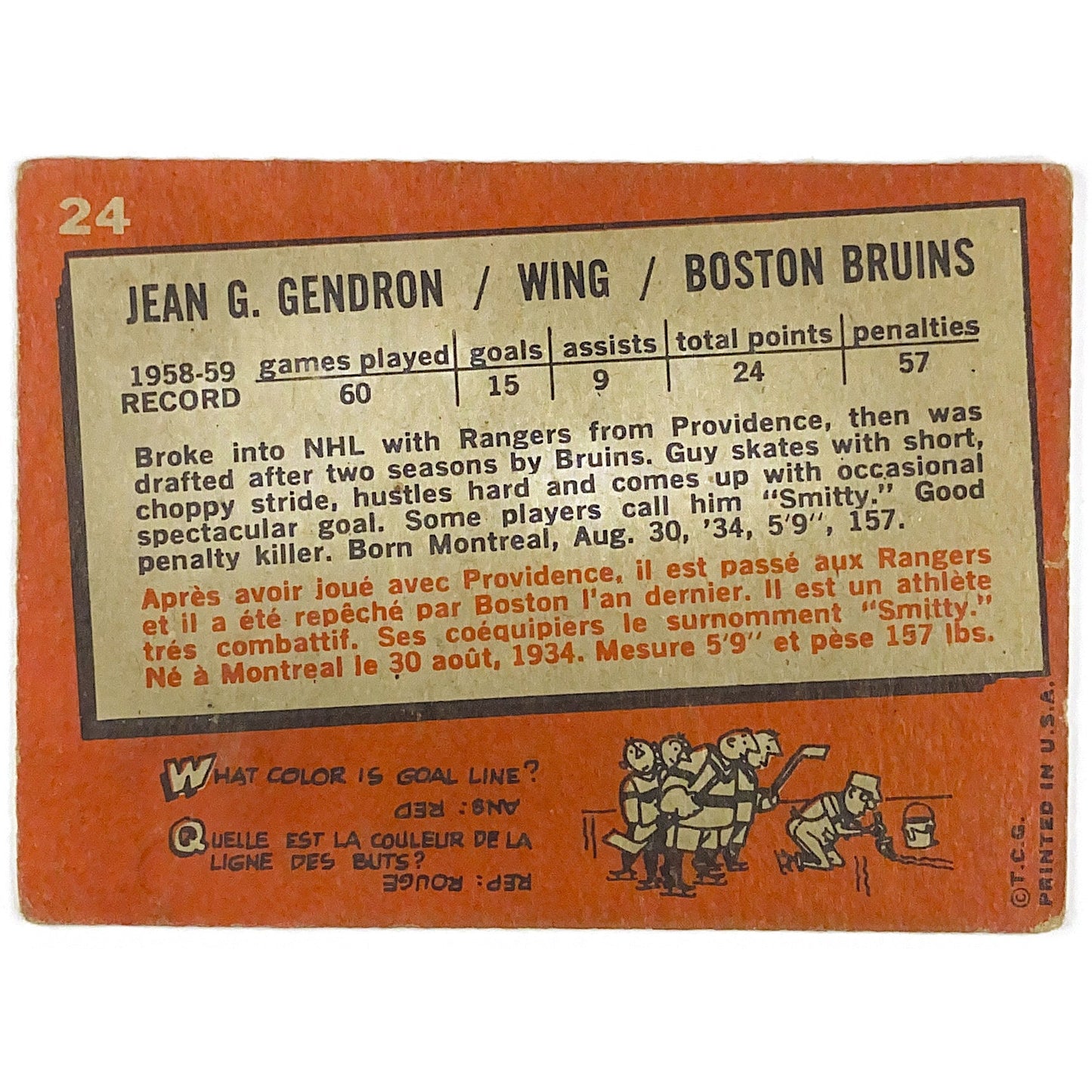 1959-60 Topps Guy Gendron | Local Legends Cards & Collectibles