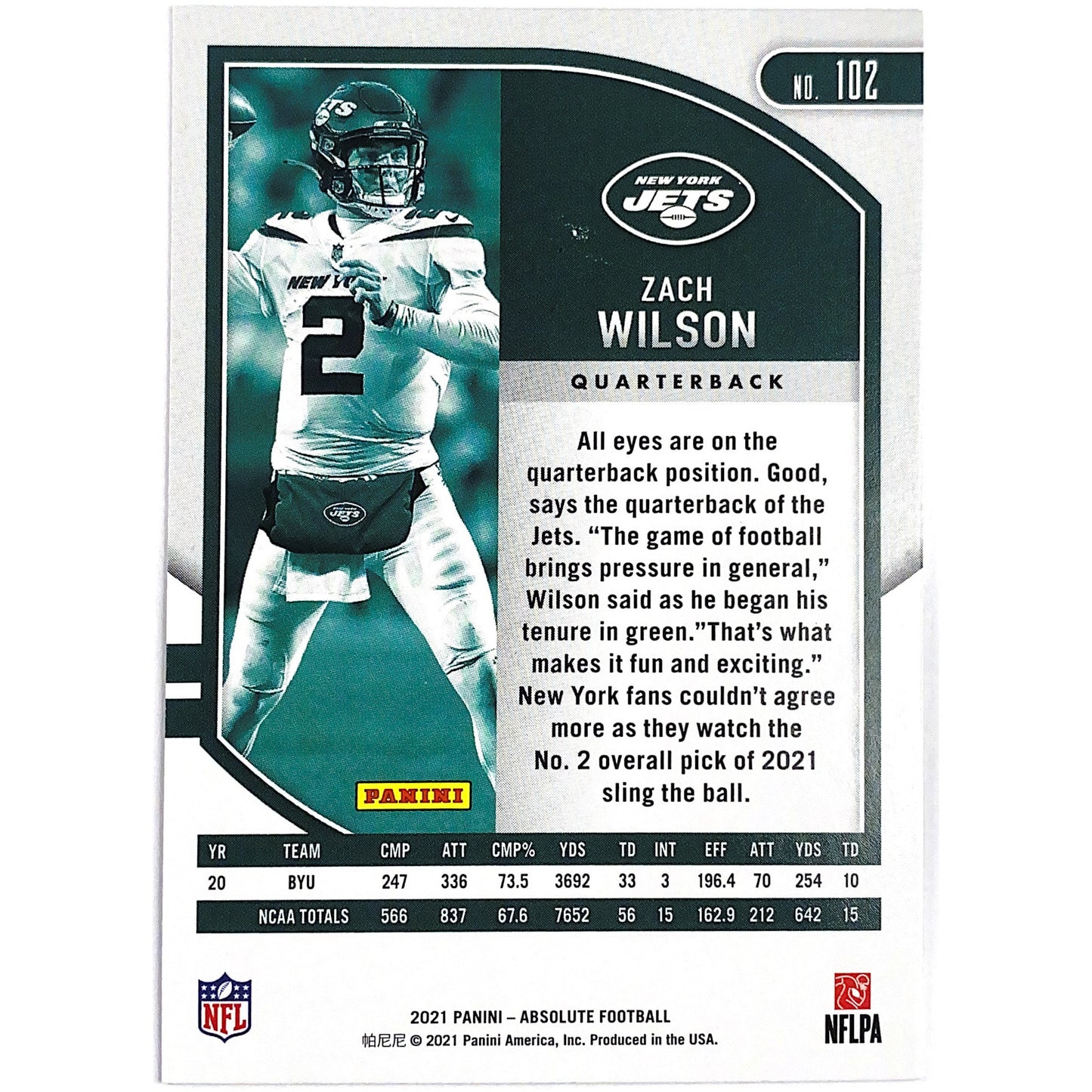 2021 Absolute Zach Wilson RC | Local Legends Cards & Collectibles