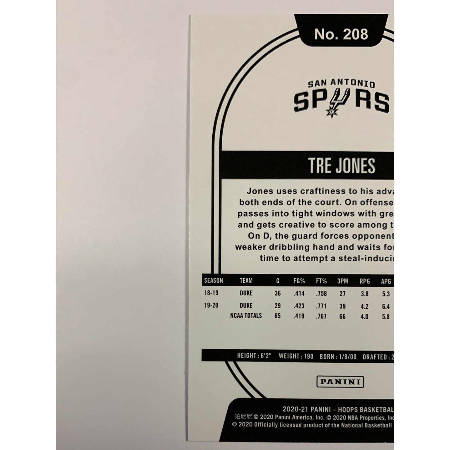 2020-21 Hoops Tre Jones RC