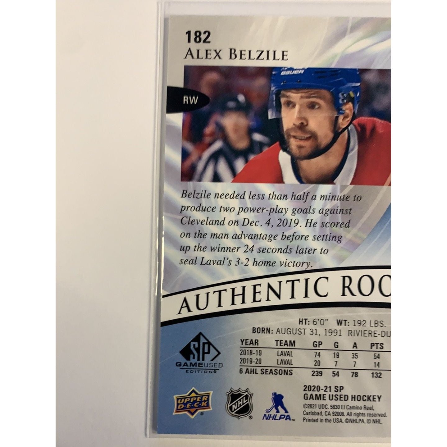 2020-21 SP Game Used Alex Belzile Authentic Blue Burst Rookies /199 | Local Legends Cards & Collectibles