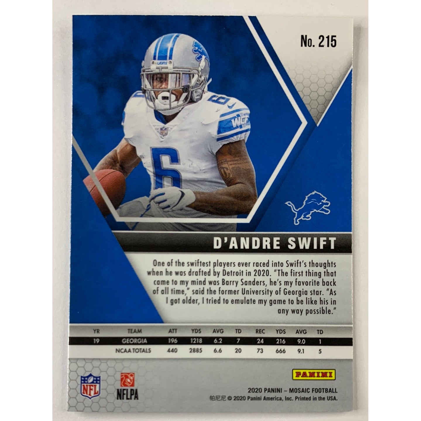 2020 Mosaic D’Andre Swift RC | Local Legends Cards & Collectibles