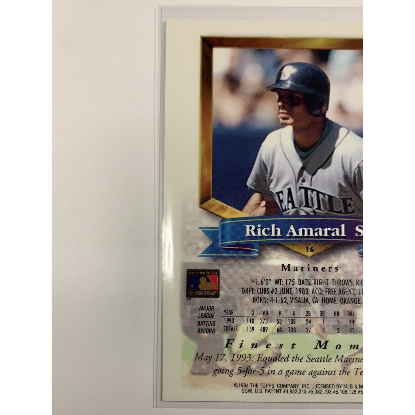 1994 Topps Finest Rich Amaral #16 Local Legends Cards & Collectibles