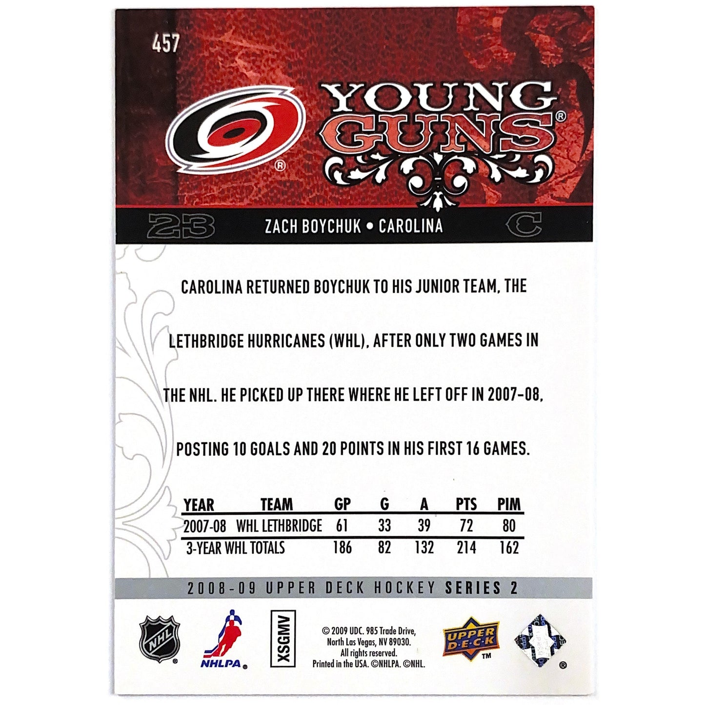 2008-09 Upper Deck Series 2 Zach Boychuk Young Guns | Local Legends Cards & Collectibles
